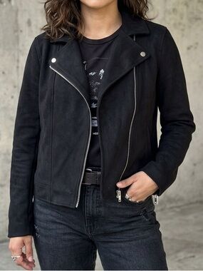 Old Navy Black Moto Jacket Stretch Zip Front Medium